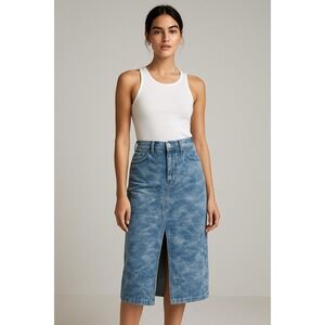 Rag & Bone Acid Wash Denim Midi Skirt 24 Blue Front Slit Pencil Quiet Luxury